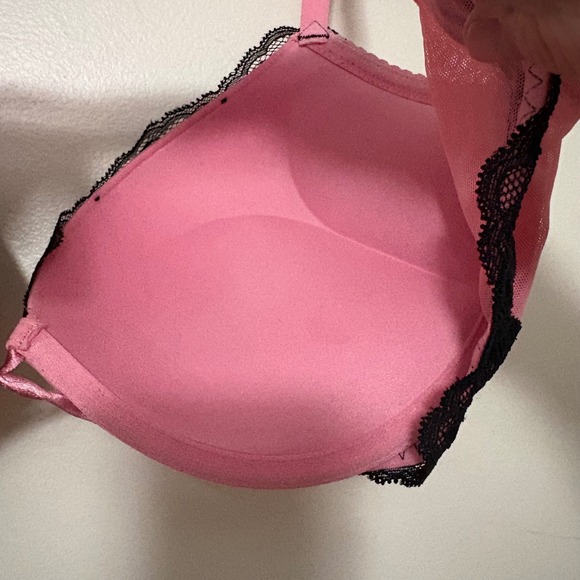 Victorias Secret Bombshell Plunge Bra Pink Black Lace Push Up 36D Add 2 Cups - Picture 3 of 5